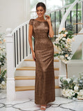 Sheath/Column Sequins Ruched Scoop Short Sleeves Floor-Length Bridesmaid Dresses Evening Dress