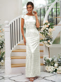 Sheath/Column Sequins Ruched Scoop Short Sleeves Floor-Length Bridesmaid Dresses Evening Dress