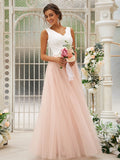 Vestido de noche de dos piezas para dama de honor, corte A/princesa, con tul, encaje, escote en V, sin mangas y largo hasta el suelo