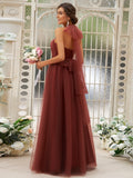 A-Line/Princess Tulle Ruffles Halter Sleeveless Floor-Length Bridesmaid Dresses Evening Dress