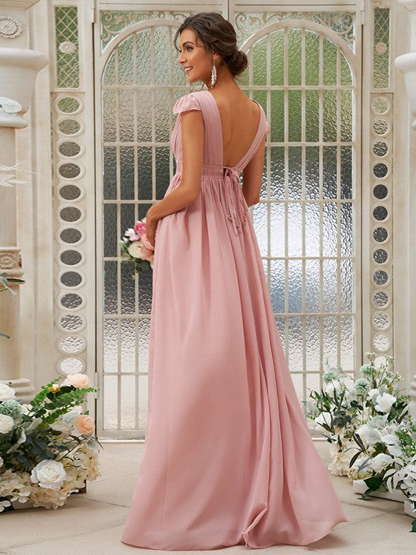 A-Line/Princess Chiffon Ruffles V-neck Sleeveless Sweep/Brush Train Bridesmaid Dresses Evening Dress