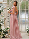 A-Line/Princess Chiffon Ruffles V-neck Sleeveless Sweep/Brush Train Bridesmaid Dresses Evening Dress