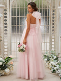 A-Line/Princess Tulle Ruffles Halter Sleeveless Floor-Length Bridesmaid Dresses Evening Prom Dress