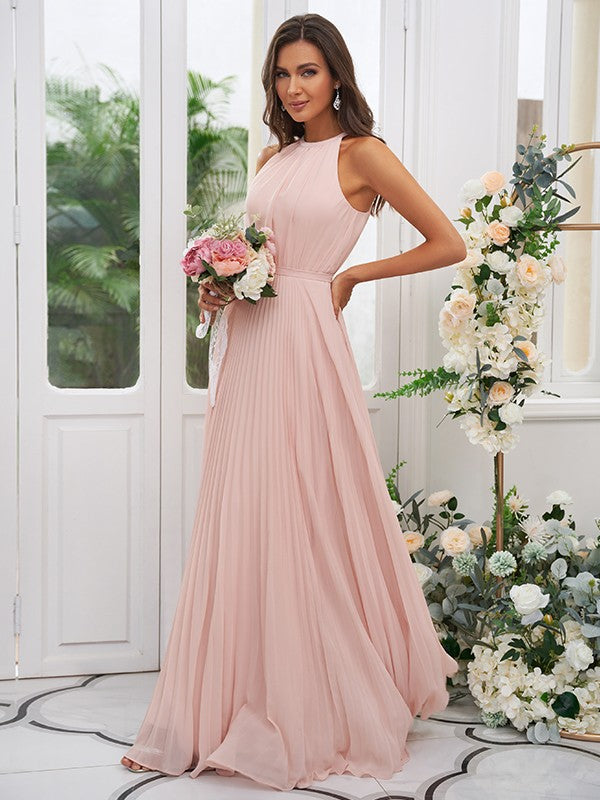 A-Line/Princess Chiffon Ruffles Halter Sleeveless Floor-Length Bridesmaid Dresses Evening Dress