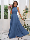 A-Line/Princess Chiffon Ruffles Halter Sleeveless Floor-Length Bridesmaid Dresses Evening Dress