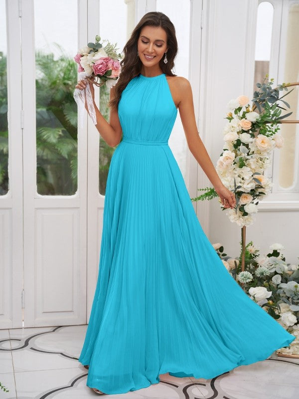 A-Line/Princess Chiffon Ruffles Halter Sleeveless Floor-Length Bridesmaid Dresses Evening Dress