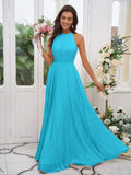 A-Line/Princess Chiffon Ruffles Halter Sleeveless Floor-Length Bridesmaid Dresses Evening Dress