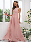 A-Line/Princess Chiffon Applique Square Sleeveless Floor-Length Bridesmaid Dresses Evening Dress