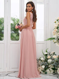 A-Line/Princess Chiffon Applique Square Sleeveless Floor-Length Bridesmaid Dresses Evening Dress