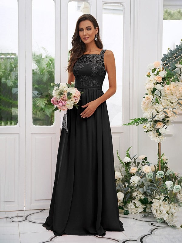 A-Line/Princess Chiffon Applique Square Sleeveless Floor-Length Bridesmaid Dresses Evening Dress