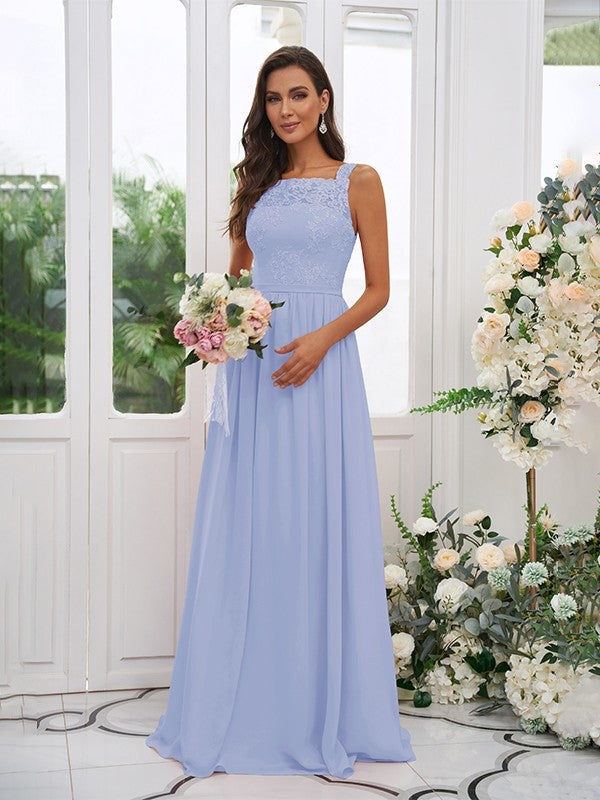 A-Line/Princess Chiffon Applique Square Sleeveless Floor-Length Bridesmaid Dresses Evening Dress