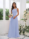 A-Line/Princess Chiffon Applique Square Sleeveless Floor-Length Bridesmaid Dresses Evening Dress