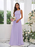 A-Line/Princess Chiffon Applique Square Sleeveless Floor-Length Bridesmaid Dresses Evening Dress