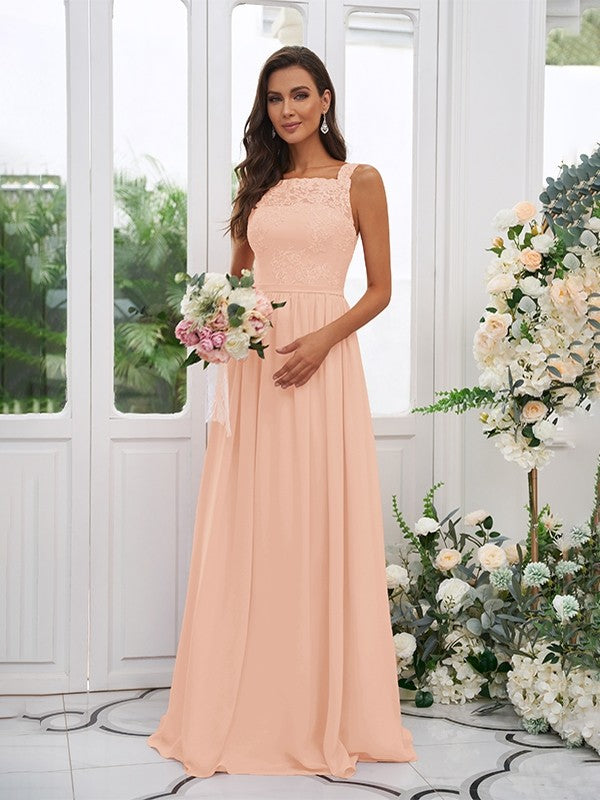 A-Line/Princess Chiffon Applique Square Sleeveless Floor-Length Bridesmaid Dresses Evening Dress