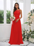 A-Line/Princess Chiffon Applique Square Sleeveless Floor-Length Bridesmaid Dresses Evening Dress