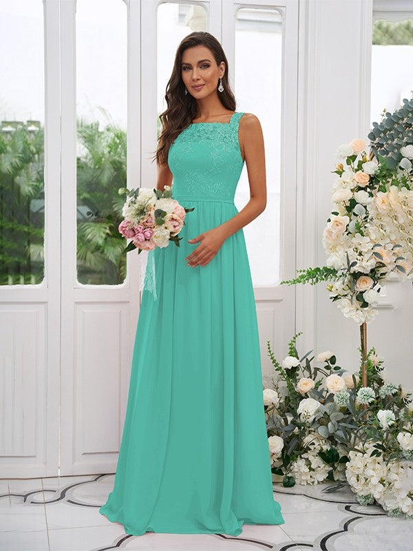 A-Line/Princess Chiffon Applique Square Sleeveless Floor-Length Bridesmaid Dresses Evening Dress