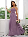 A-Line/Princess Chiffon Ruched V-neck Sleeveless Floor-Length Bridesmaid Dresses Evening Dress