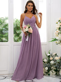 A-Line/Princess Chiffon Ruched V-neck Sleeveless Floor-Length Bridesmaid Dresses Evening Dress