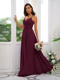 A-Line/Princess Chiffon Ruched V-neck Sleeveless Floor-Length Bridesmaid Dresses Evening Dress