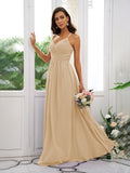 A-Line/Princess Chiffon Ruched V-neck Sleeveless Floor-Length Bridesmaid Dresses Evening Dress