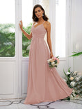 A-Line/Princess Chiffon Ruched V-neck Sleeveless Floor-Length Bridesmaid Dresses Evening Dress