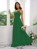 A-Line/Princess Chiffon Ruched V-neck Sleeveless Floor-Length Bridesmaid Dresses Evening Dress
