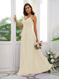 A-Line/Princess Chiffon Ruched V-neck Sleeveless Floor-Length Bridesmaid Dresses Evening Dress