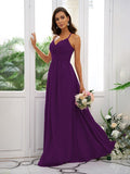 A-Line/Princess Chiffon Ruched V-neck Sleeveless Floor-Length Bridesmaid Dresses Evening Dress