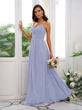 A-Line/Princess Chiffon Ruched V-neck Sleeveless Floor-Length Bridesmaid Dresses Evening Dress