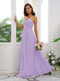 A-Line/Princess Chiffon Ruched V-neck Sleeveless Floor-Length Bridesmaid Dresses Evening Dress