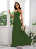 A-Line/Princess Chiffon Ruched V-neck Sleeveless Floor-Length Bridesmaid Dresses Evening Dress