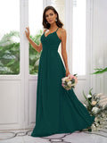 A-Line/Princess Chiffon Ruched V-neck Sleeveless Floor-Length Bridesmaid Dresses Evening Dress