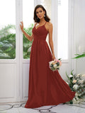 A-Line/Princess Chiffon Ruched V-neck Sleeveless Floor-Length Bridesmaid Dresses Evening Dress