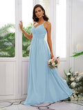 A-Line/Princess Chiffon Ruched V-neck Sleeveless Floor-Length Bridesmaid Dresses Evening Dress