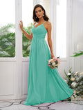 A-Line/Princess Chiffon Ruched V-neck Sleeveless Floor-Length Bridesmaid Dresses Evening Dress