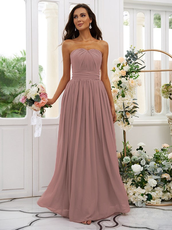 A-Line/Princess Chiffon Ruffles Strapless Sleeveless Floor-Length Bridesmaid Dresses Evening Dress