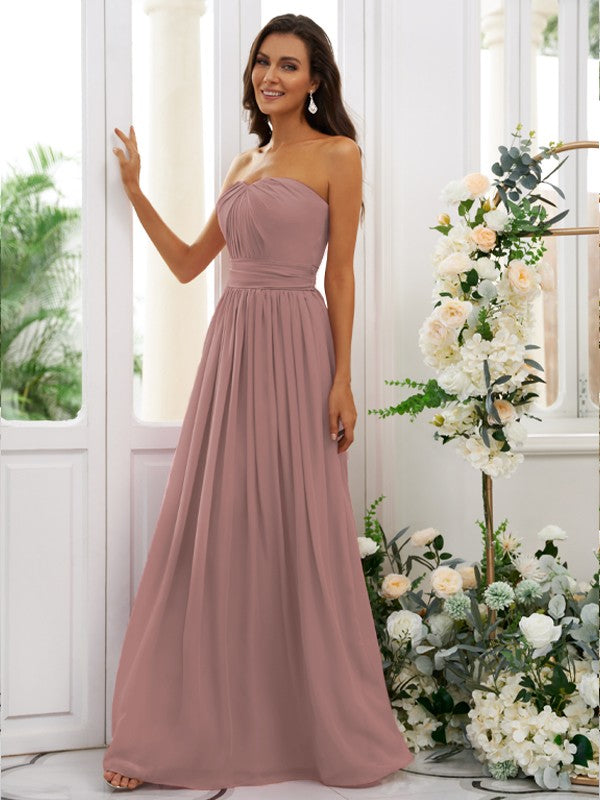 A-Line/Princess Chiffon Ruffles Strapless Sleeveless Floor-Length Bridesmaid Dresses Evening Dress