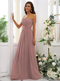 A-Line/Princess Chiffon Ruffles Strapless Sleeveless Floor-Length Bridesmaid Dresses Evening Dress