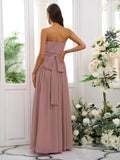 A-Line/Princess Chiffon Ruffles Strapless Sleeveless Floor-Length Bridesmaid Dresses Evening Dress