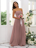 A-Line/Princess Chiffon Ruffles Strapless Sleeveless Floor-Length Bridesmaid Dresses Evening Dress