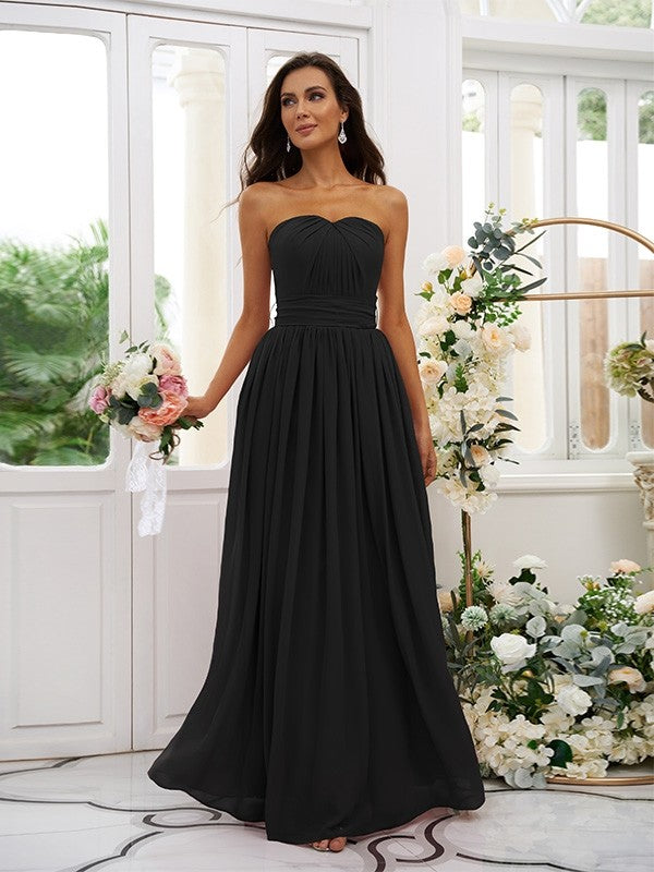 A-Line/Princess Chiffon Ruffles Strapless Sleeveless Floor-Length Bridesmaid Dresses Evening Dress
