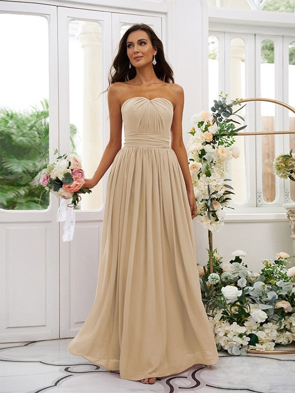 A-Line/Princess Chiffon Ruffles Strapless Sleeveless Floor-Length Bridesmaid Dresses Evening Dress