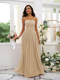 A-Line/Princess Chiffon Ruffles Strapless Sleeveless Floor-Length Bridesmaid Dresses Evening Dress