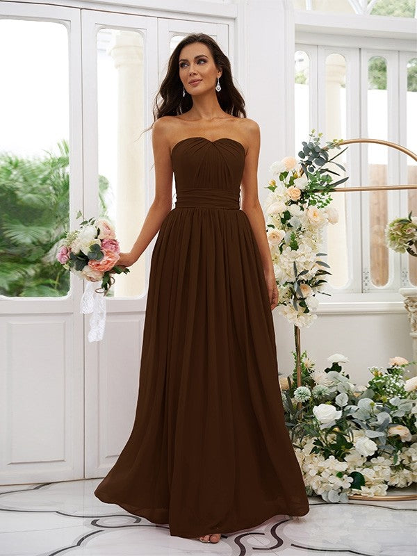 A-Line/Princess Chiffon Ruffles Strapless Sleeveless Floor-Length Bridesmaid Dresses Evening Dress