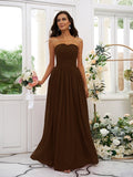 A-Line/Princess Chiffon Ruffles Strapless Sleeveless Floor-Length Bridesmaid Dresses Evening Dress