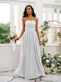A-Line/Princess Chiffon Ruffles Strapless Sleeveless Floor-Length Bridesmaid Dresses Evening Dress