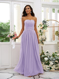 A-Line/Princess Chiffon Ruffles Strapless Sleeveless Floor-Length Bridesmaid Dresses Evening Dress