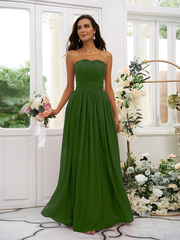 A-Line/Princess Chiffon Ruffles Strapless Sleeveless Floor-Length Bridesmaid Dresses Evening Dress