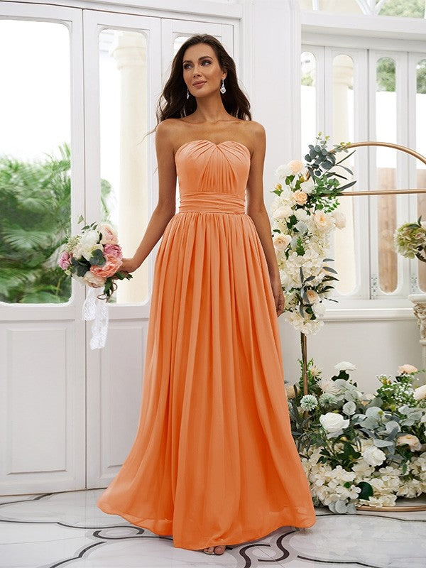 A-Line/Princess Chiffon Ruffles Strapless Sleeveless Floor-Length Bridesmaid Dresses Evening Dress