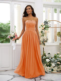 A-Line/Princess Chiffon Ruffles Strapless Sleeveless Floor-Length Bridesmaid Dresses Evening Dress